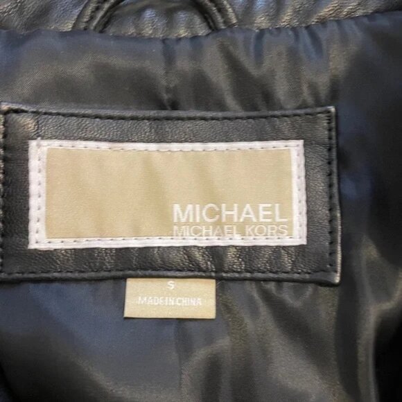 Michael Kors Leather Moto Jacket Full Zip Biker Jacket Zip Pocket Black Wm M NEW - Picture 10 of 12